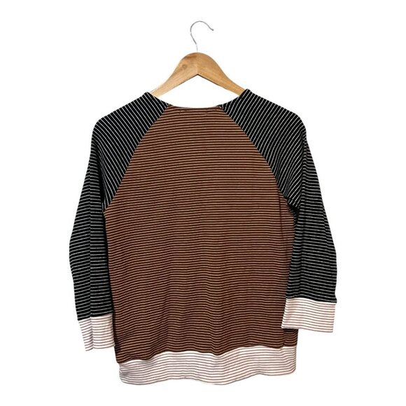 Jay Basics Stripe Shirt Long Sleeves Masy Tee Size Medium New Brown Black - Picture 2 of 4